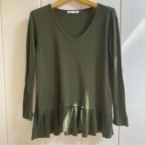 Medium Thermal Olive V-Neck Ruffle Blouse